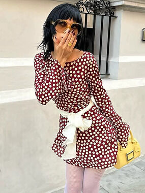 ZARA Summer Fresh Polka Dot Print Slim Fit Long Sleeve Short Dress